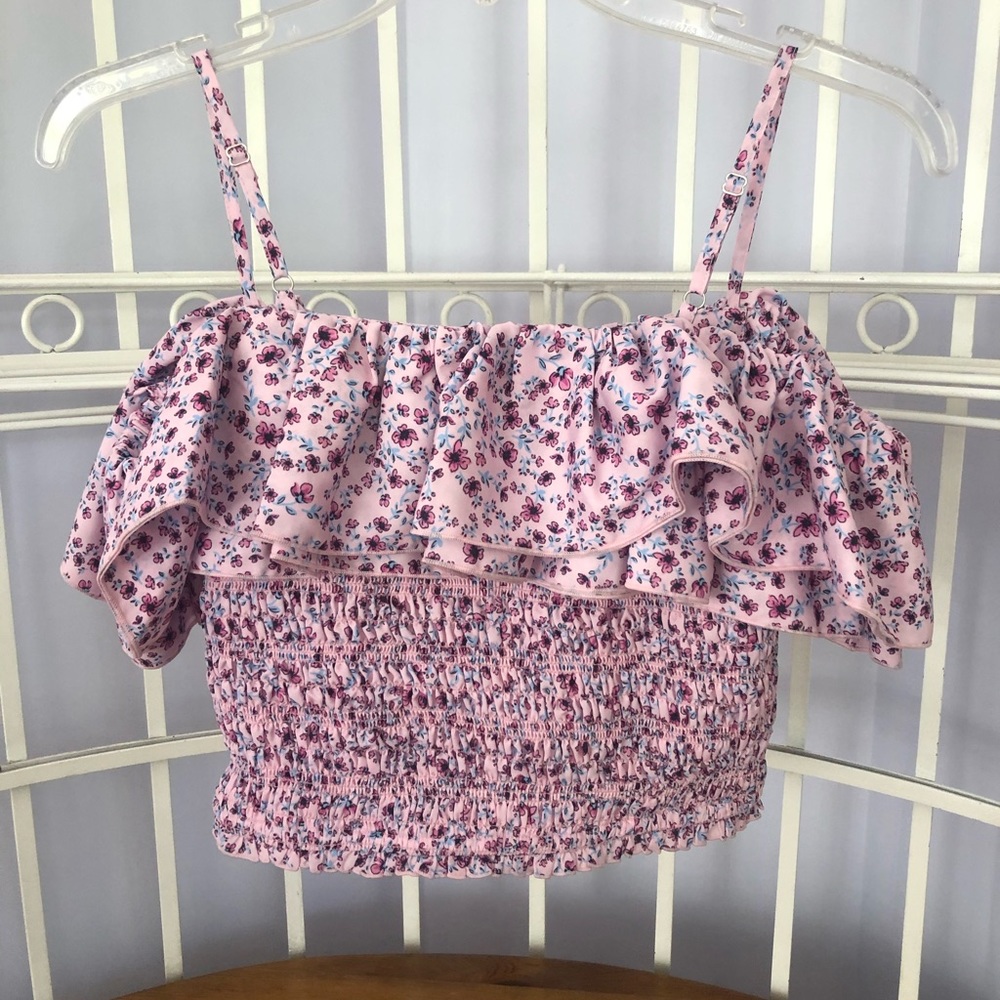 NICHOLAS Lilac Floral Off-Shoulder Ruffle Crop Top - Picture 6 of 7